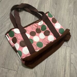 Polka Dot Canvas Tote Bag in Pink and Brown